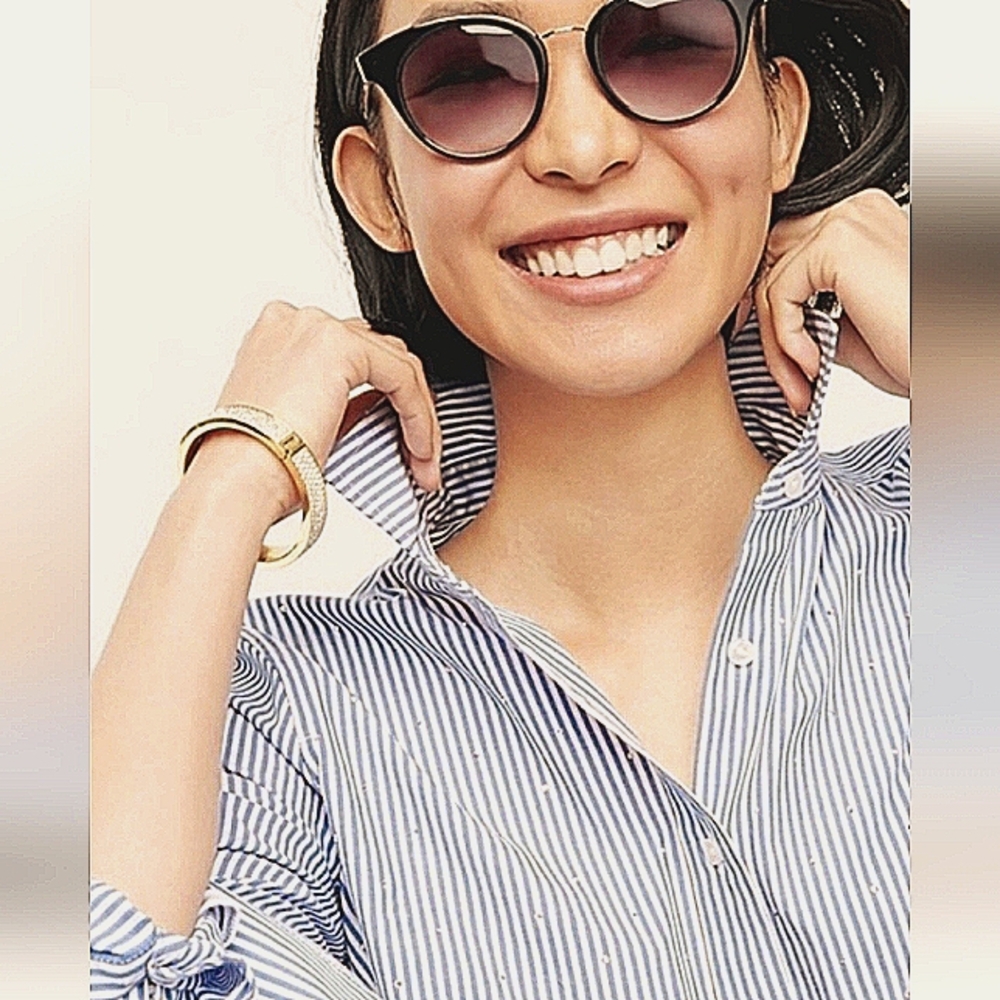 Rhinestone Embellished Striped Perfect Shirt